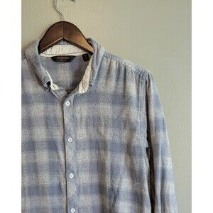 Outpost Mens Gray Plaid Flannel Shirt Medium M Grey Check Button Down Workwear